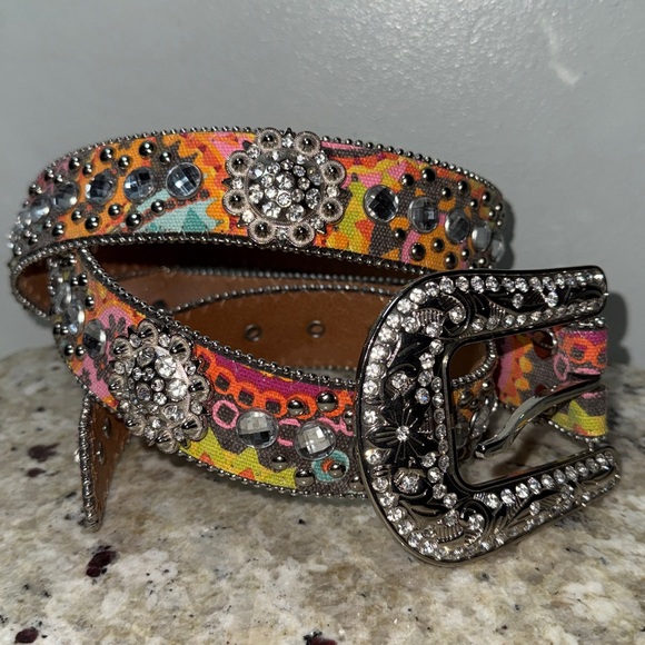 Blazin Roxx Multicolor Rhinestone Bling Embellished Western Leather Belt Size XL - Picture 15 of 15